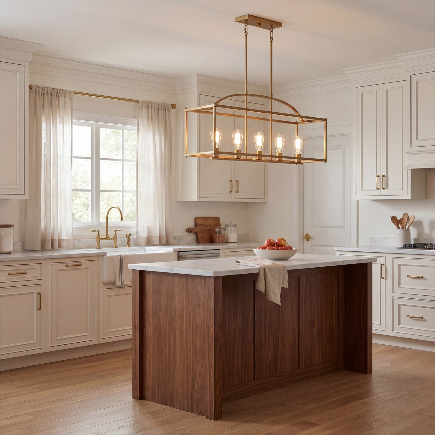 5-Light Linear Chandelier, Warm Brass