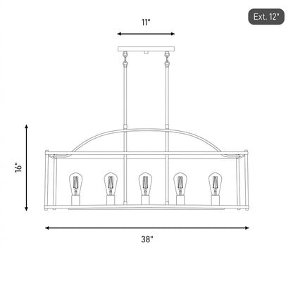 5-Light Linear Chandelier, Matte Black