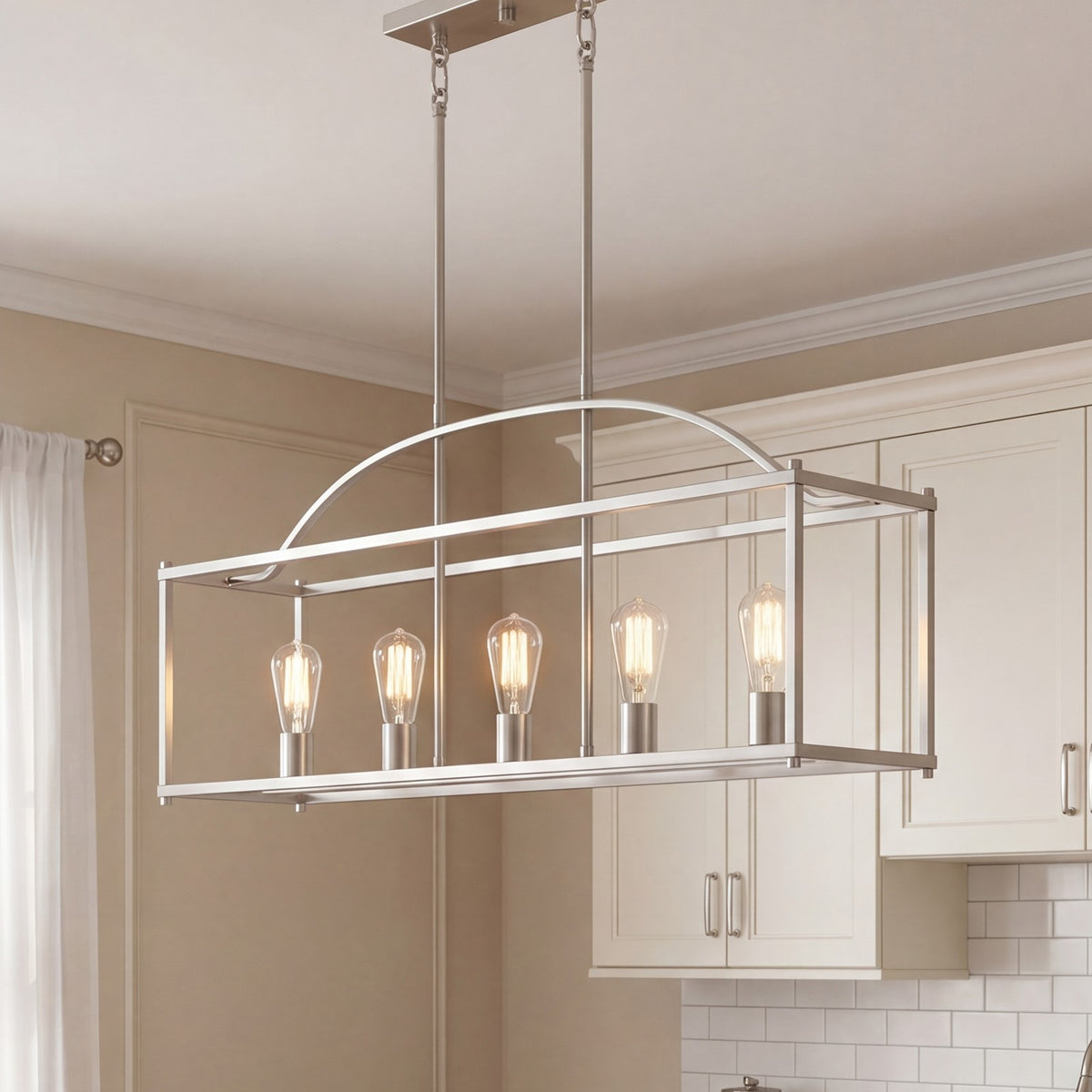 5-Light Linear Chandelier, Satin Nickel