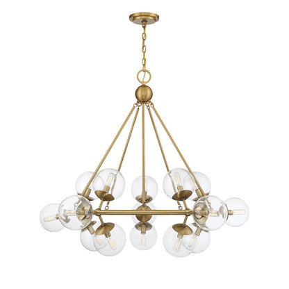 15 Light Chandelier, Warm Brass