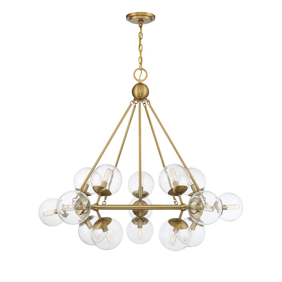 15 Light Chandelier, Warm Brass