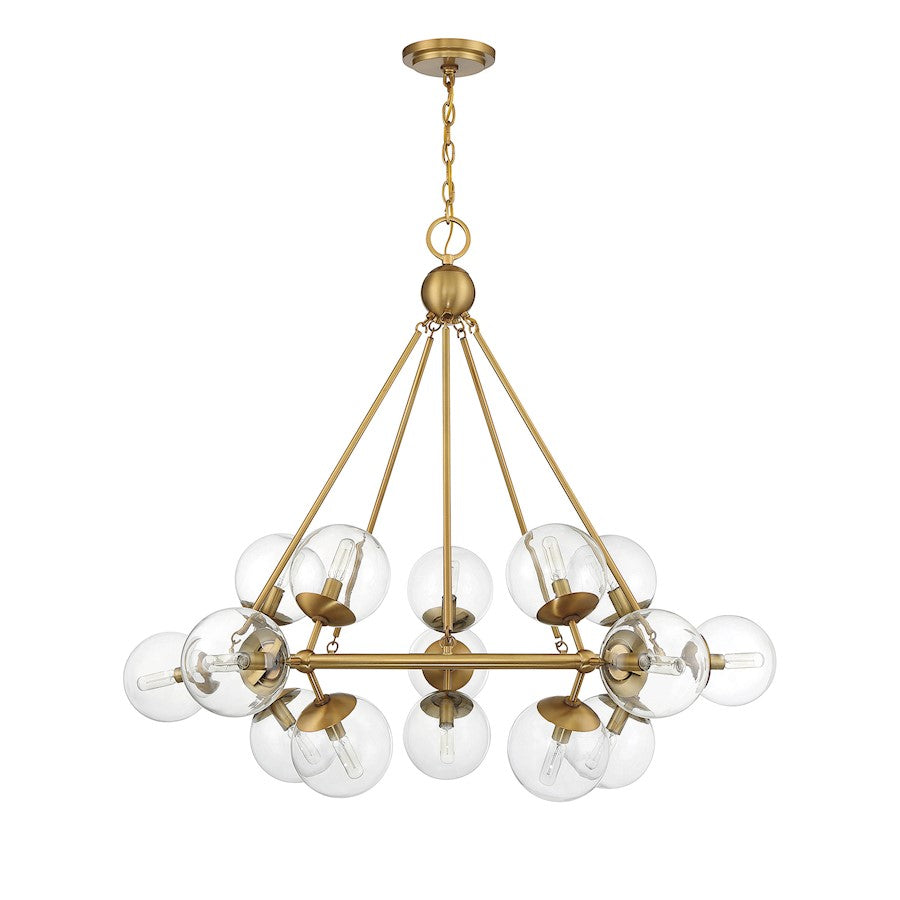 15 Light Chandelier, Warm Brass