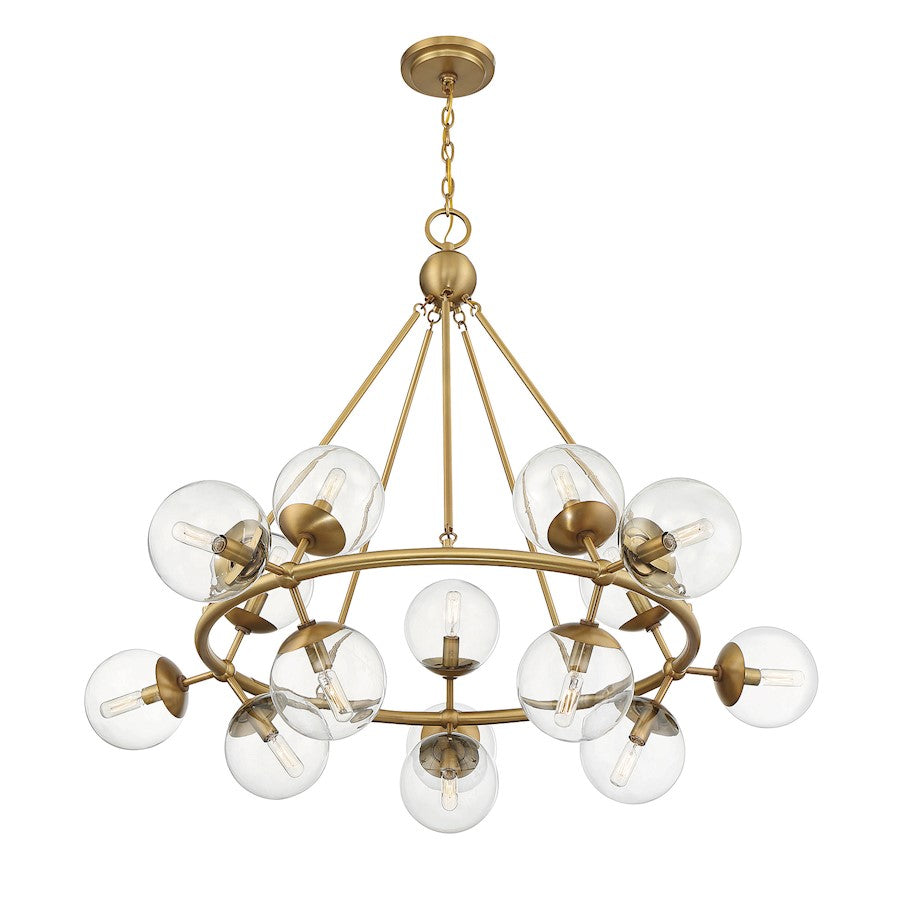 15 Light Chandelier, Warm Brass