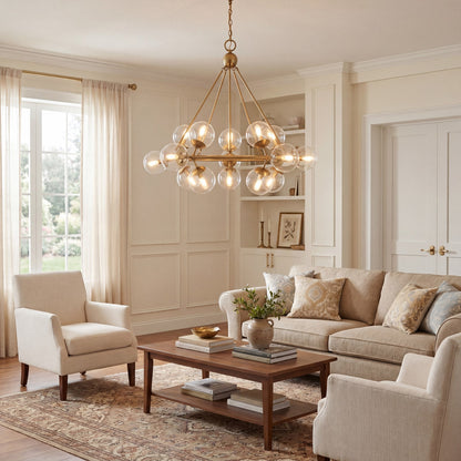 15 Light Chandelier, Warm Brass