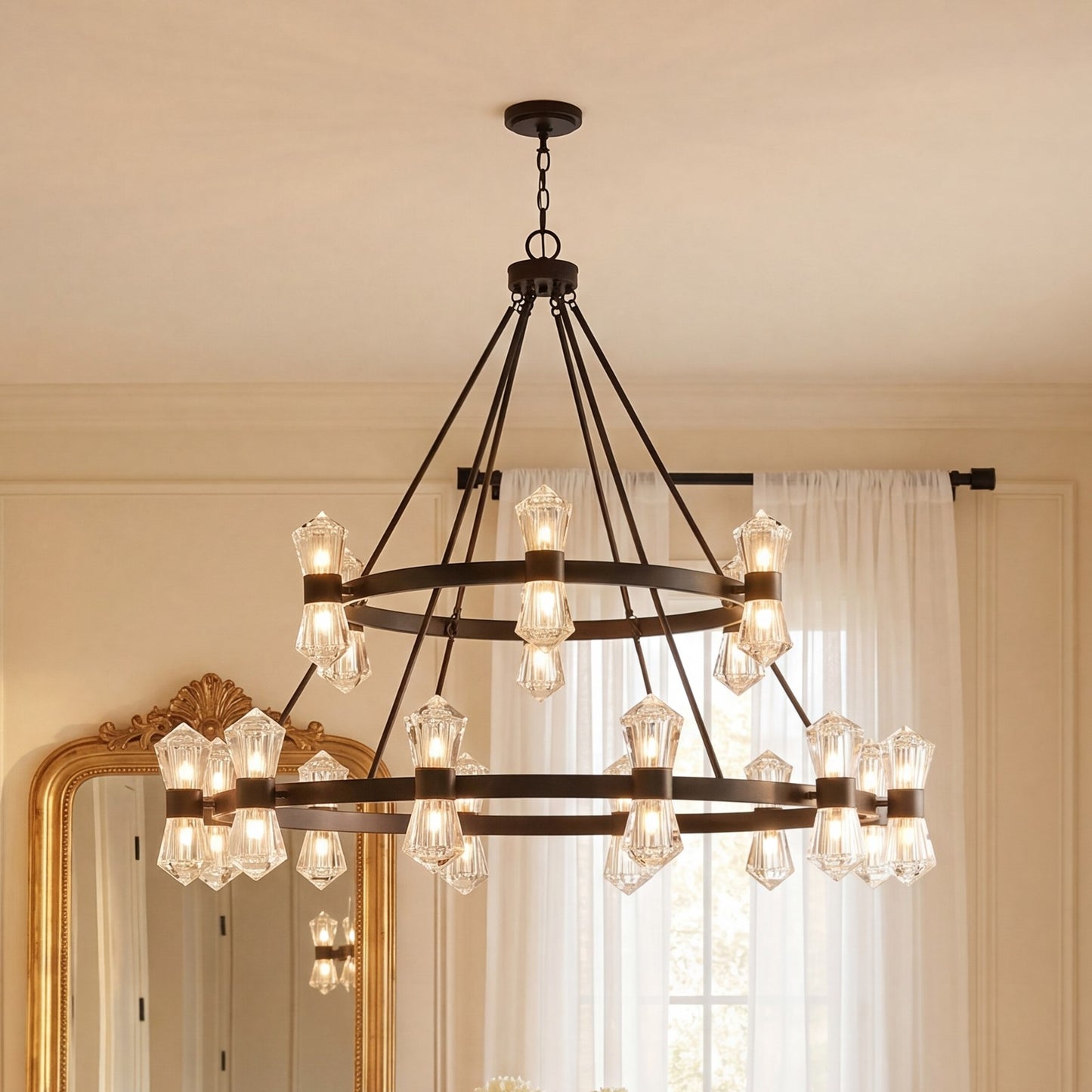 12 Light LED Chandelier, Matte Black