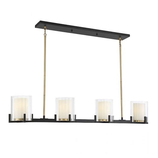 4 Light Linear Chandelier, Black