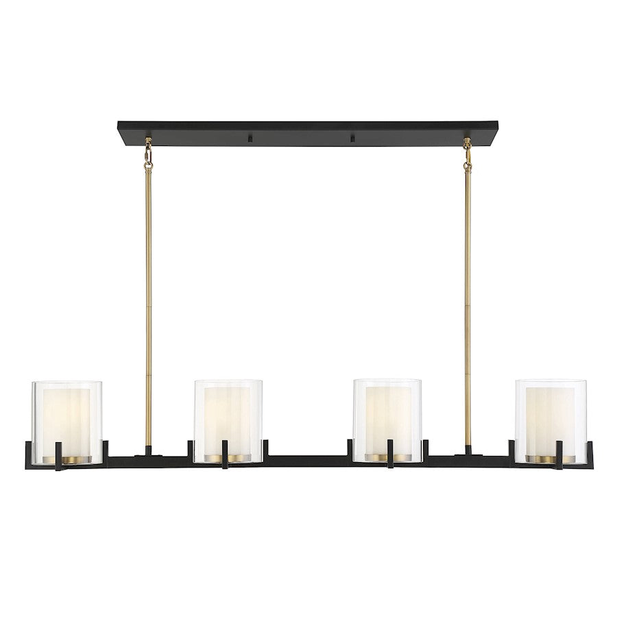 4 Light Linear Chandelier, Black