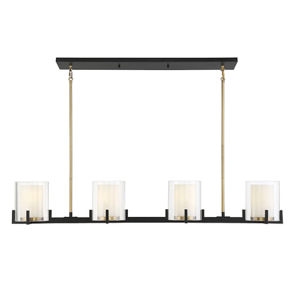 4 Light Linear Chandelier, Black