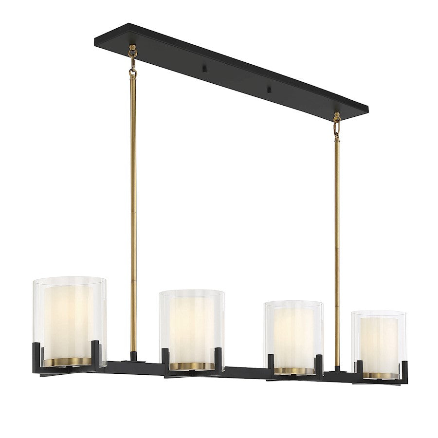 4 Light Linear Chandelier, Black