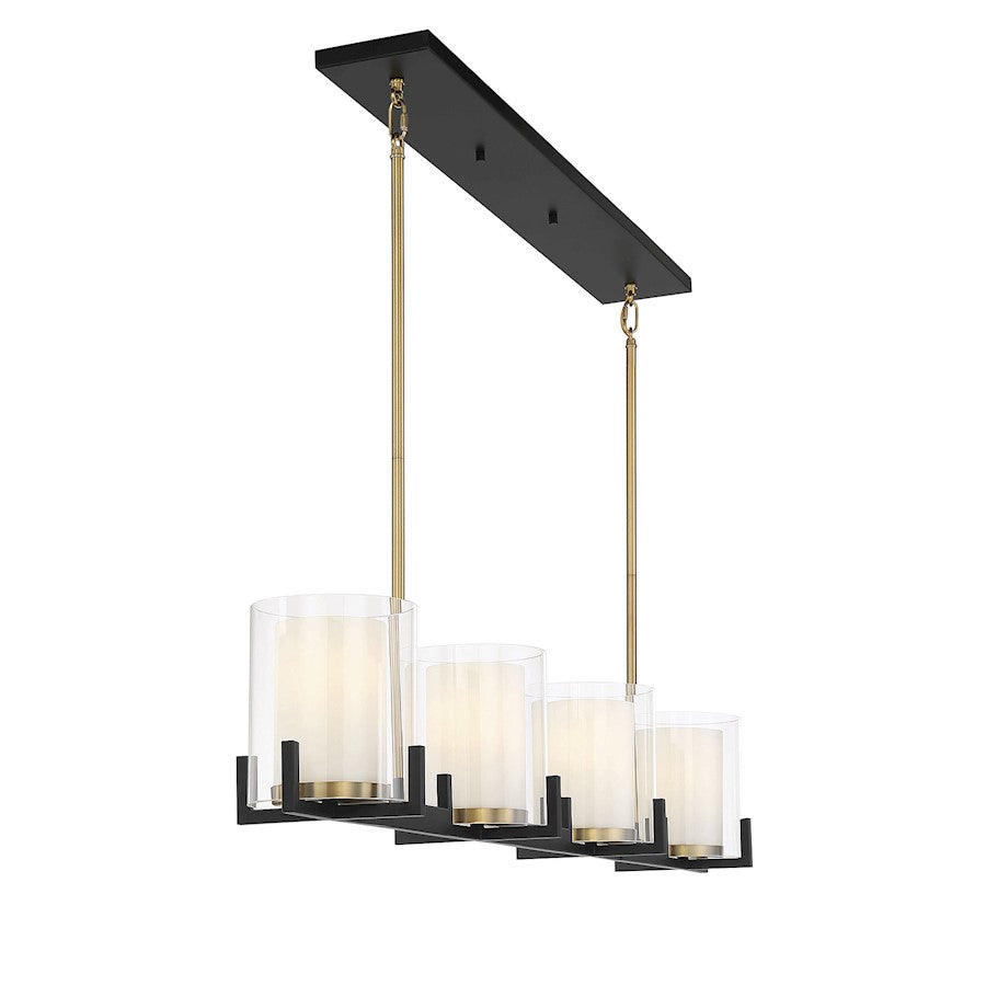 4 Light Linear Chandelier, Black