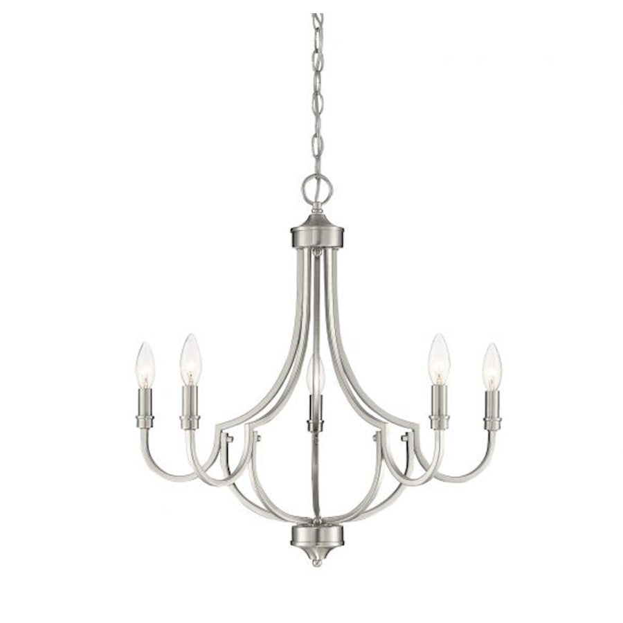 5 Light Chandelier, Satin Nickel