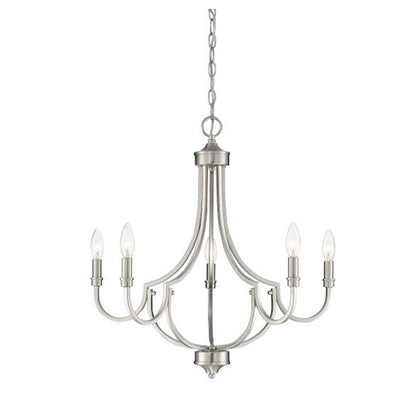 5 Light Chandelier, Satin Nickel