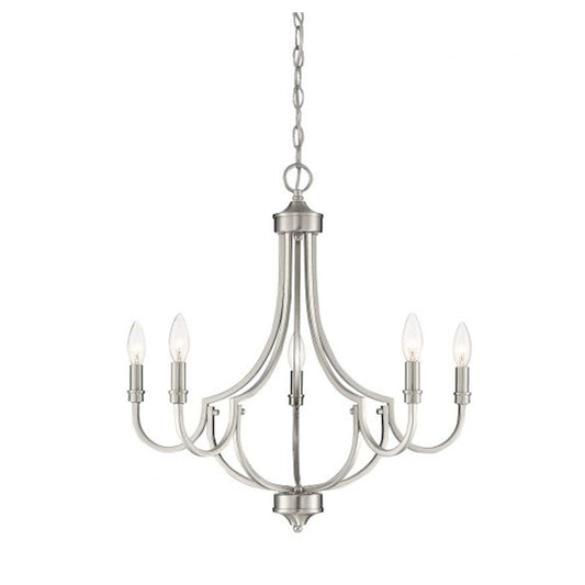5 Light Chandelier, Satin Nickel