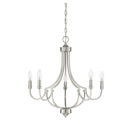 5 Light Chandelier, Satin Nickel