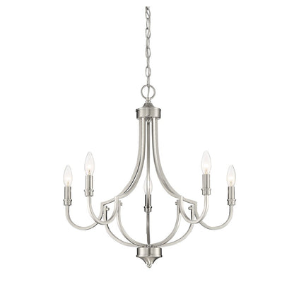 5 Light Chandelier, Satin Nickel