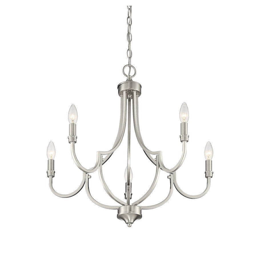 5 Light Chandelier, Satin Nickel