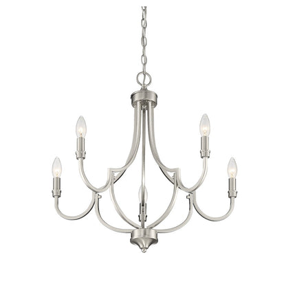 5 Light Chandelier, Satin Nickel