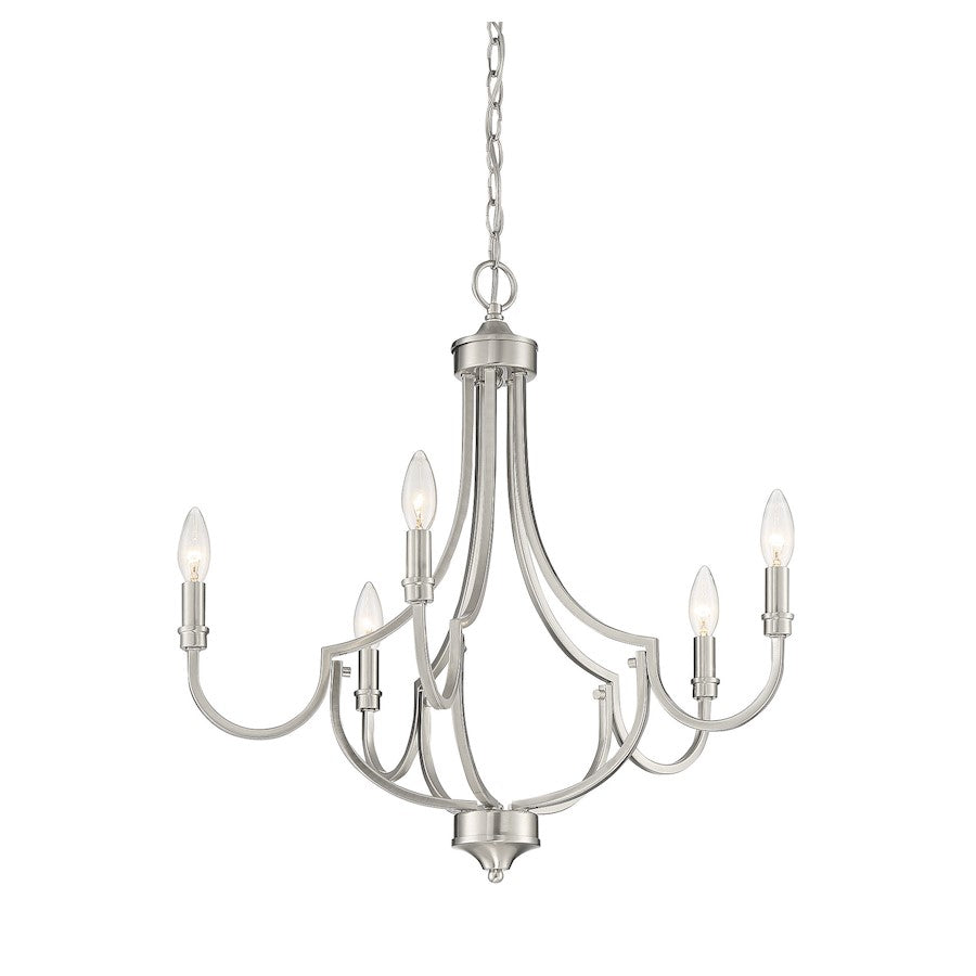 5 Light Chandelier, Satin Nickel