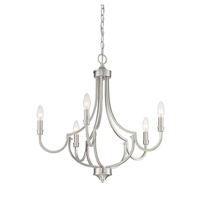 5 Light Chandelier, Satin Nickel