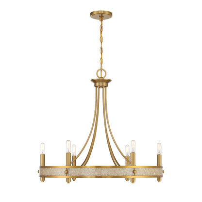 6 Light Chandelier, Warm Brass