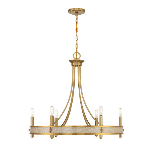 6 Light Chandelier, Warm Brass
