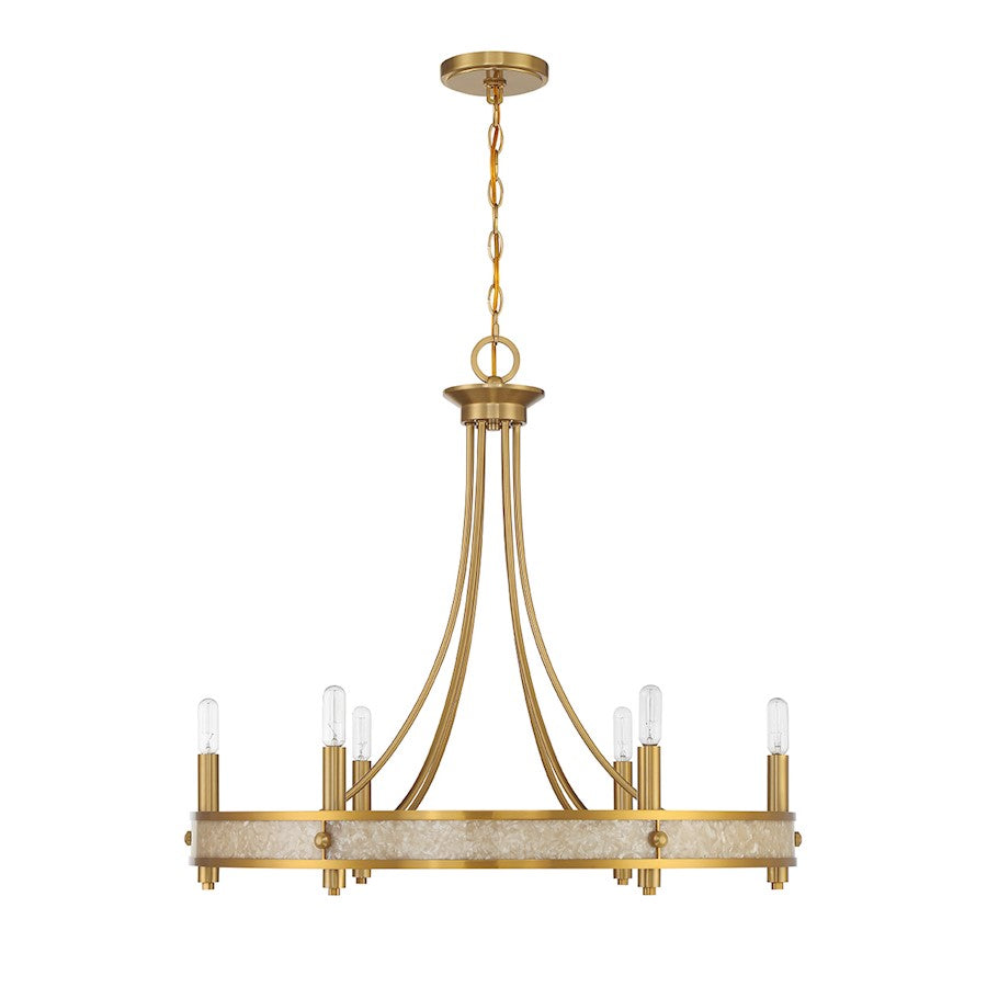 6 Light Chandelier, Warm Brass