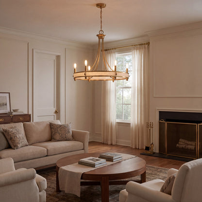 6 Light Chandelier, Warm Brass