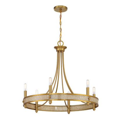 6 Light Chandelier, Warm Brass