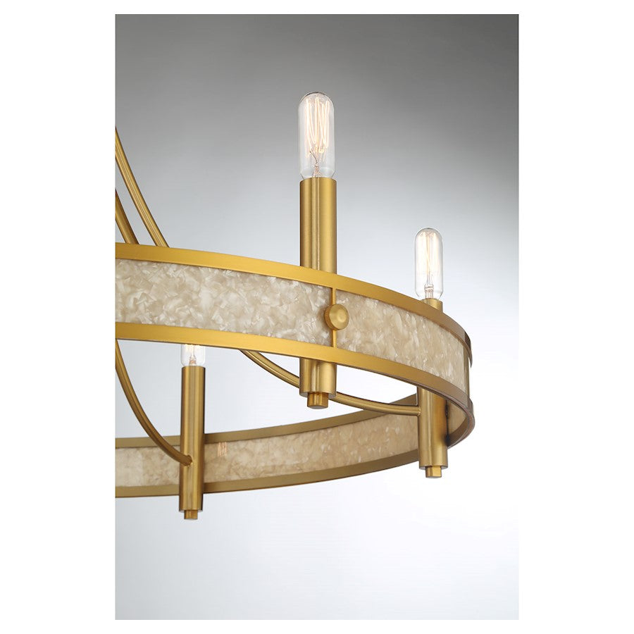 6 Light Chandelier, Warm Brass