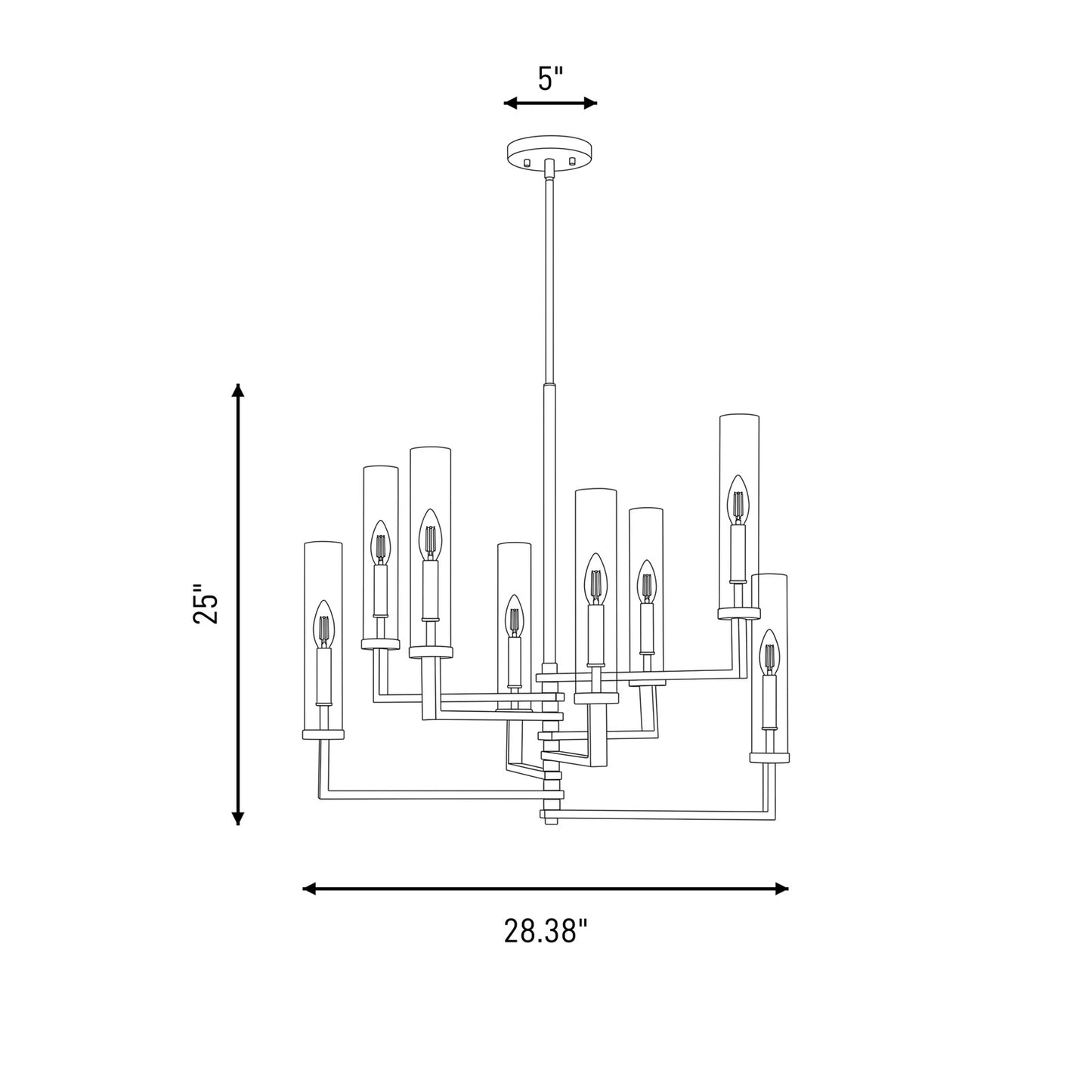 8 Light Adjustable Chandelier, Black