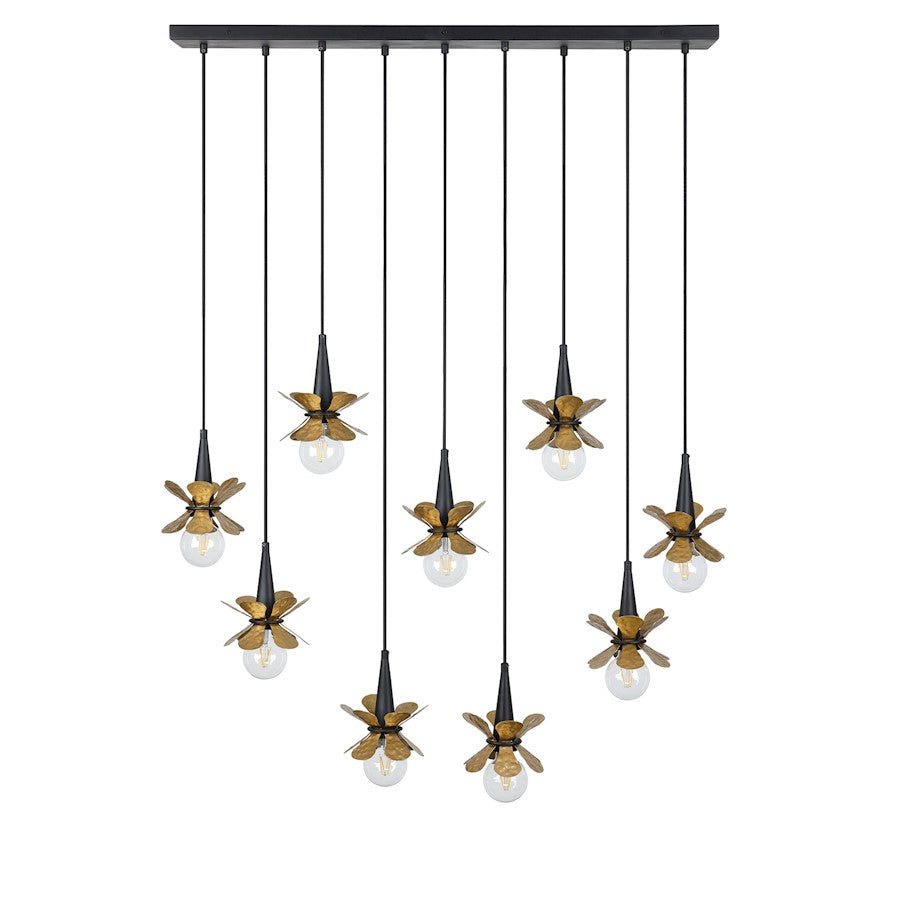 9 Light Linear Chandelier, Black