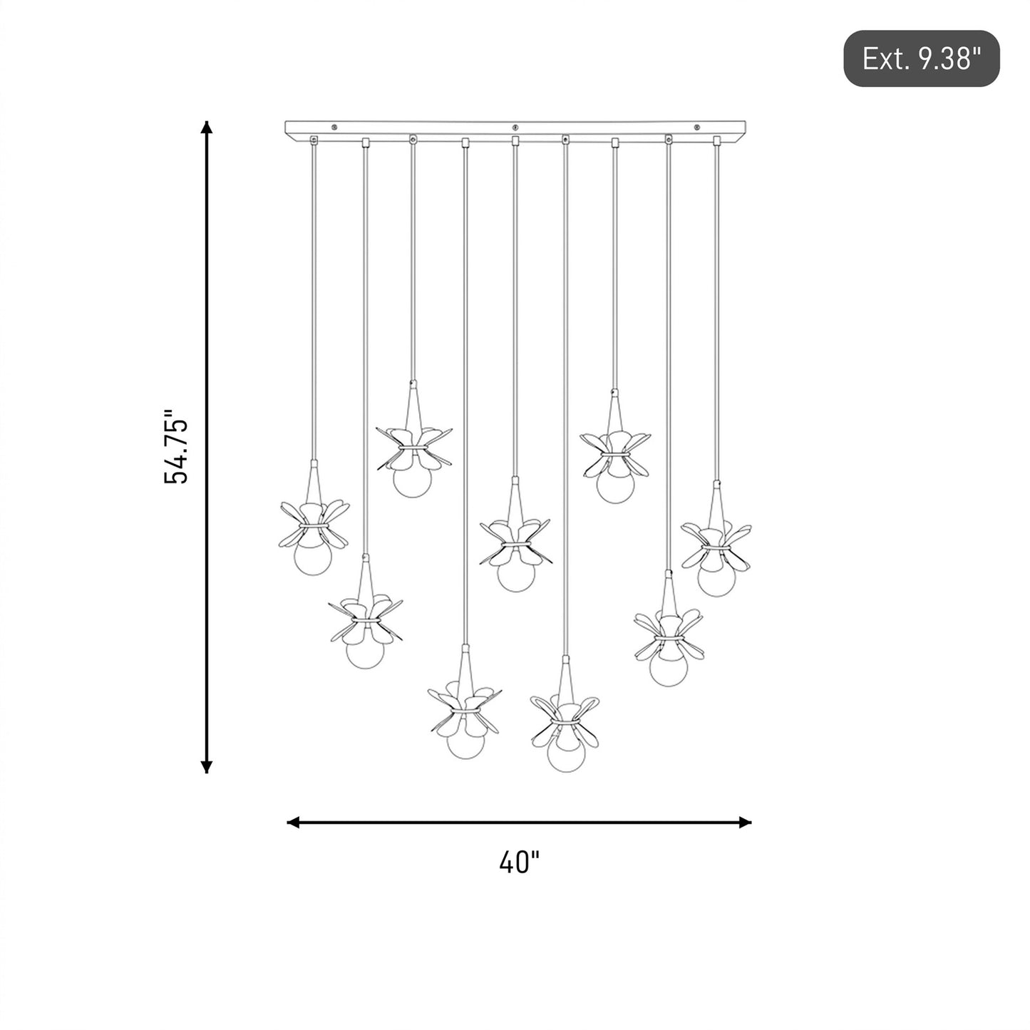 9 Light Linear Chandelier, Black
