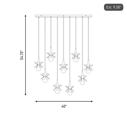 9 Light Linear Chandelier, Black