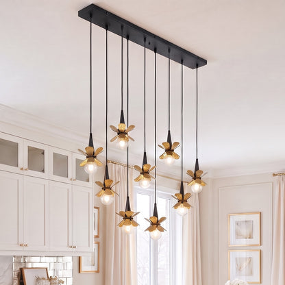9 Light Linear Chandelier, Black