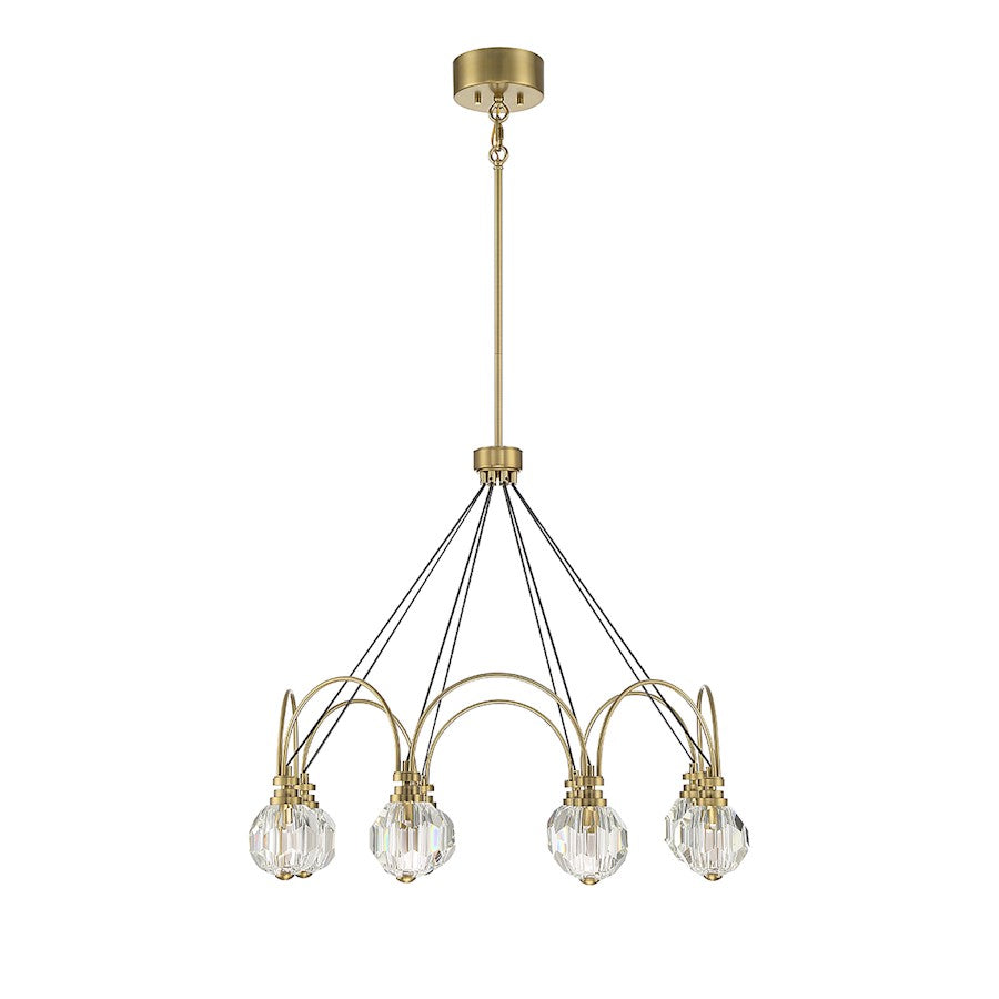 8 Light LED Chandelier, Warm Brass