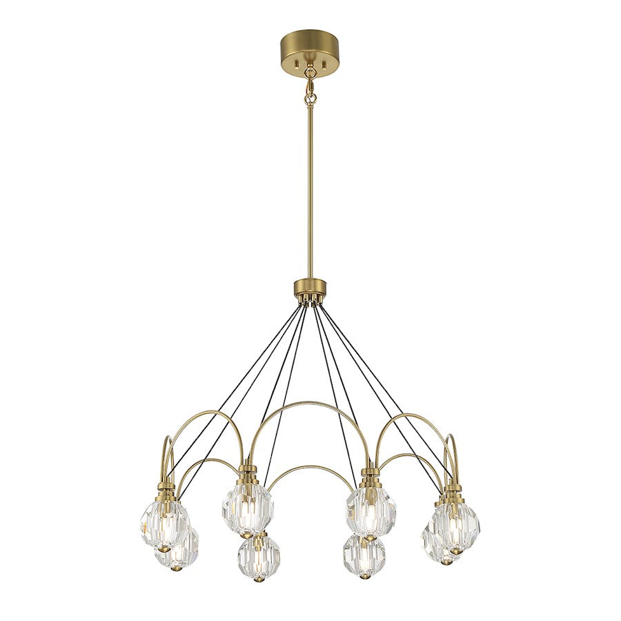 8 Light LED Chandelier, Warm Brass