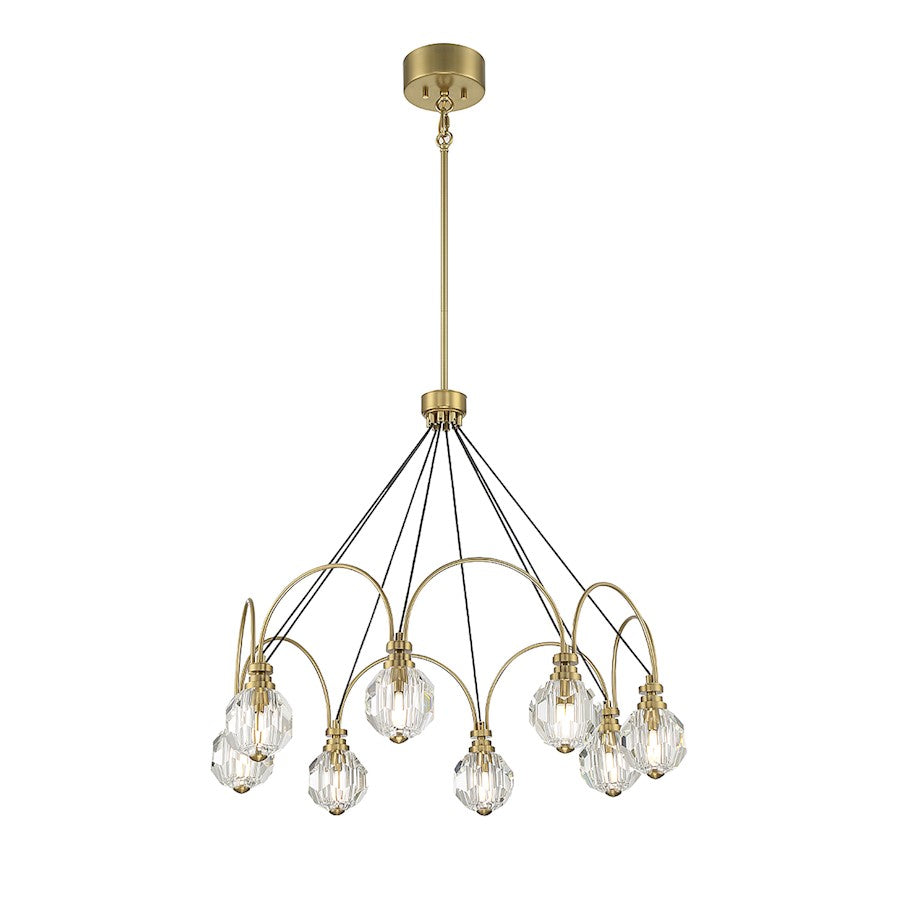 8 Light LED Chandelier, Warm Brass