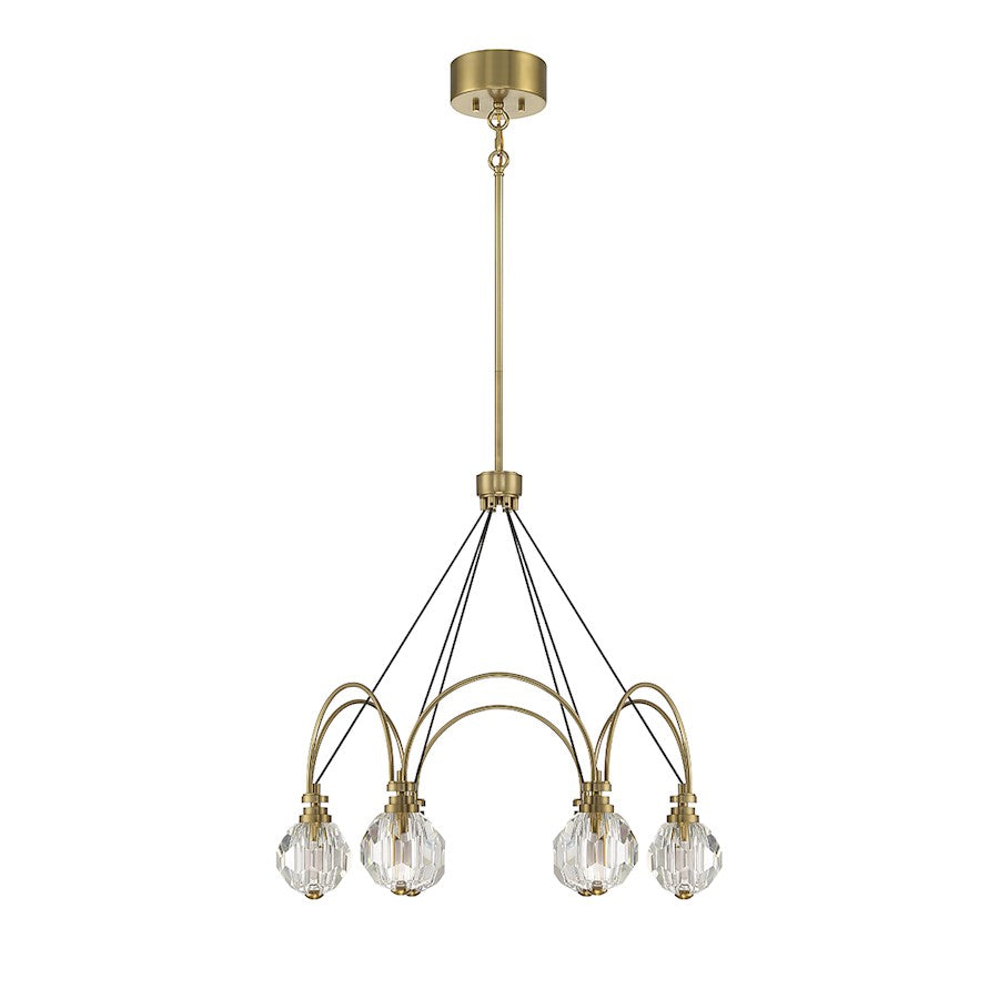 6 Light LED Chandelier, Warm Brass