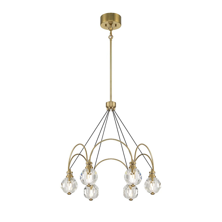 6 Light LED Chandelier, Warm Brass