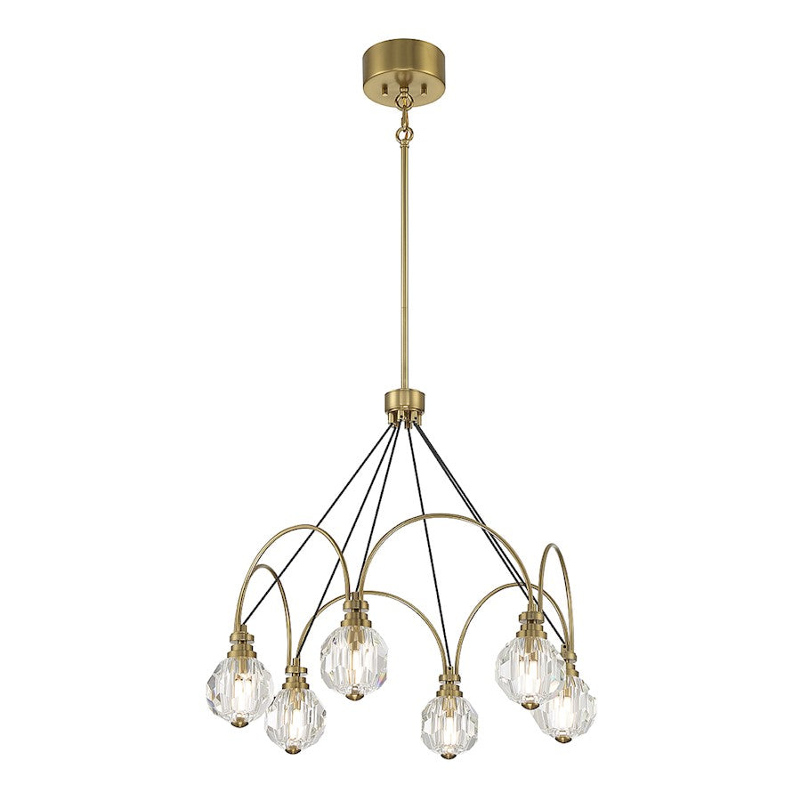 6 Light LED Chandelier, Warm Brass