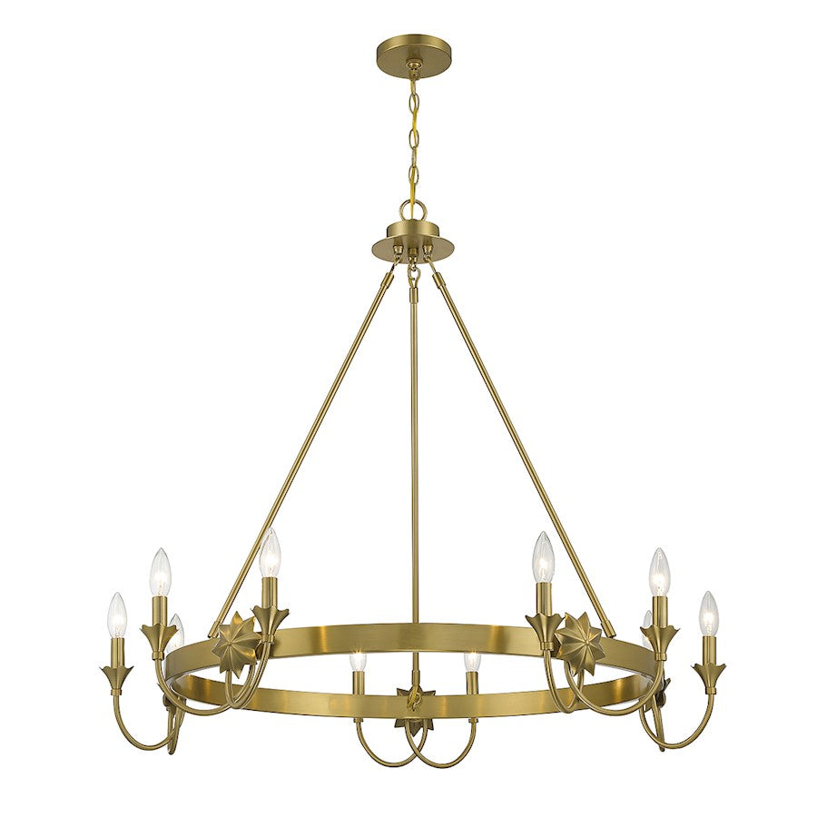 10 Light Chandelier, Warm Brass