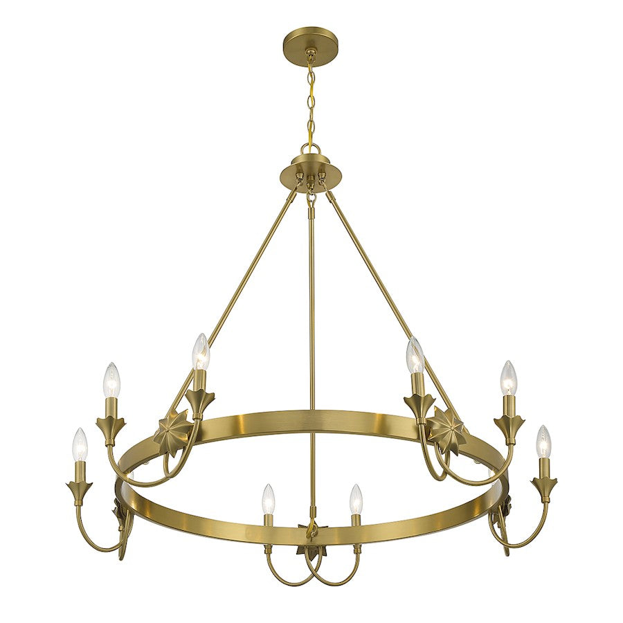 10 Light Chandelier, Warm Brass