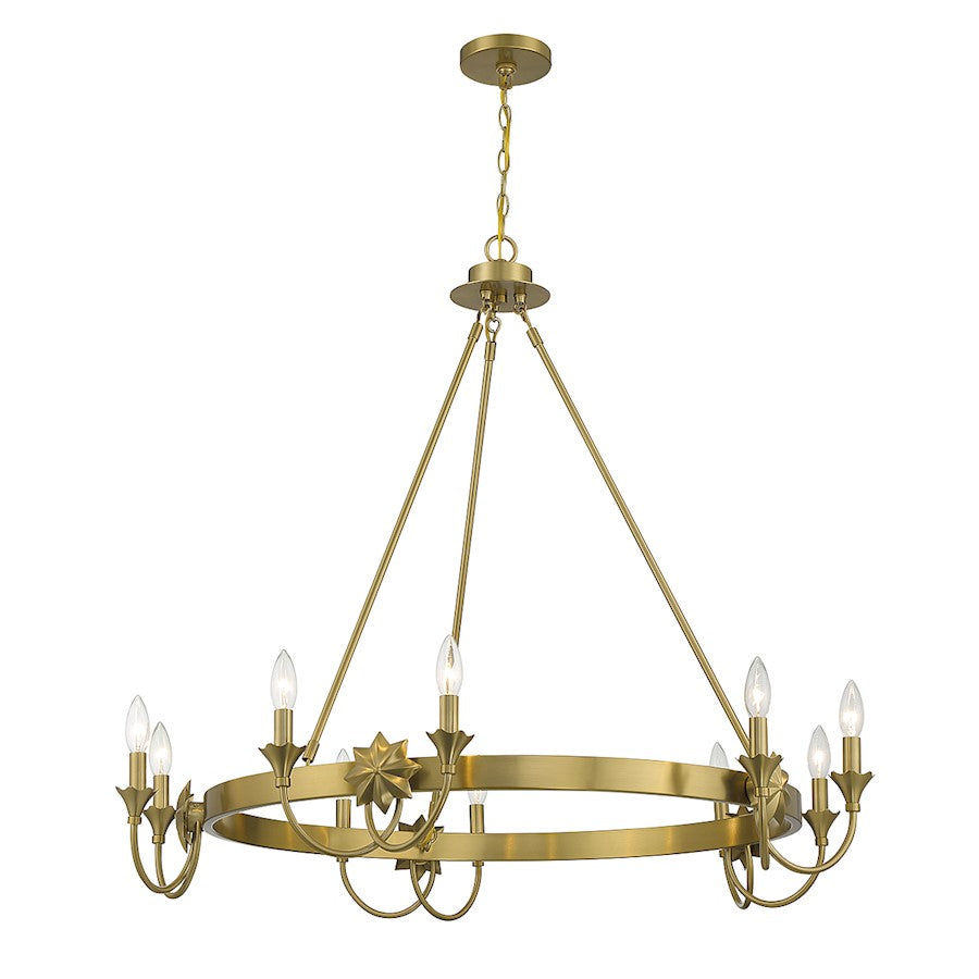 10 Light Chandelier, Warm Brass