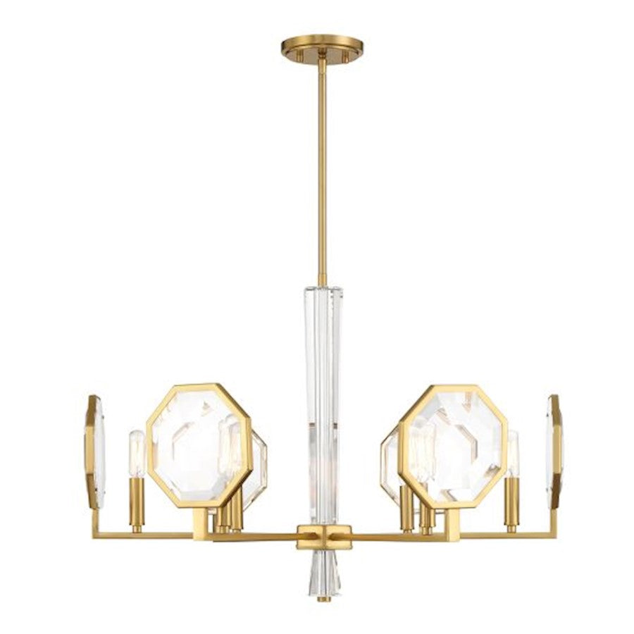 6 Light Chandelier, Warm Brass