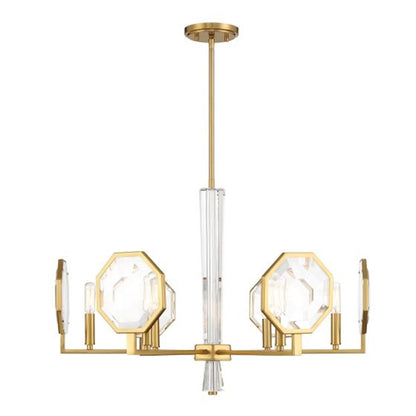 6 Light Chandelier, Warm Brass