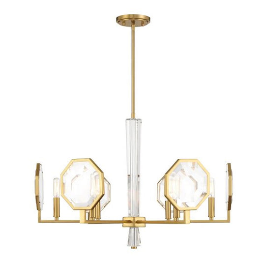 6 Light Chandelier, Warm Brass