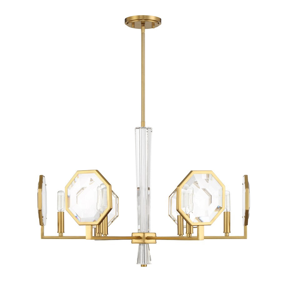 6 Light Chandelier, Warm Brass