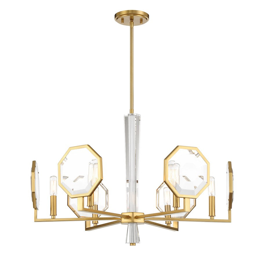 6 Light Chandelier, Warm Brass