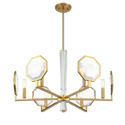 6 Light Chandelier, Warm Brass