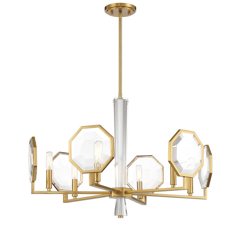 6 Light Chandelier, Warm Brass